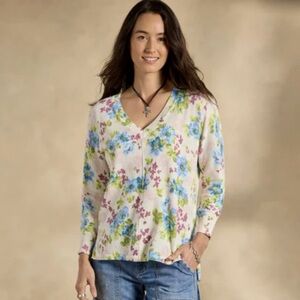 Sundance Johanna Cotton 3/4 Sleeve Floral Print Top Yellow Large NWT